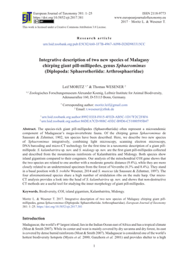 Integrative Description of Two New Species of Malagasy Chirping Giant Pill-Millipedes, Genus Sphaeromimus (Diplopoda: Sphaerotheriida: Arthrosphaeridae)