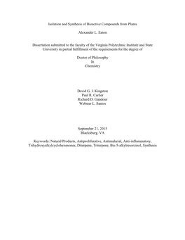 Isolation and Synthesis of Bioactive Compounds from Plants Alexander