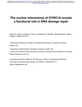 The Nuclear Interactome of DYRK1A Reveals a Functional Role in DNA Damage Repair