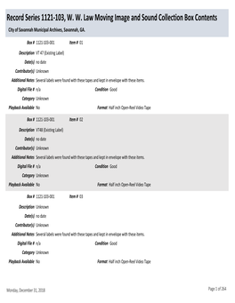 Record Series 1121-103, WW Law Moving Image and Sound Collection Box Contents