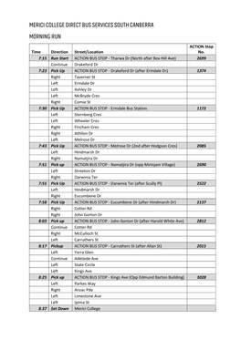 Merici College Direct Bus Services South Canberra Morning Run