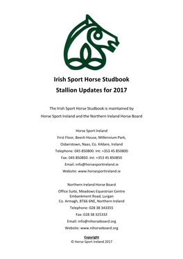 Irish Sport Horse Studbook Stallion Updates for 2017