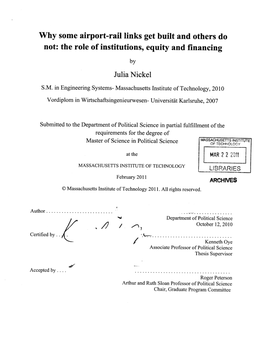 Why Some Airport-Rail Links Get Built and Others Do Not: the Role of Institutions, Equity and Financing
