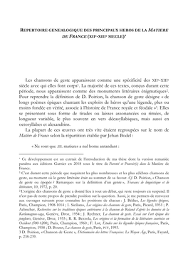 Les Chansons De Geste Apparaissent Comme Une Spécificité Des Xiie-Xiiie Siècle Avec Qui Elles Font Corps1. La Majorité De Ce