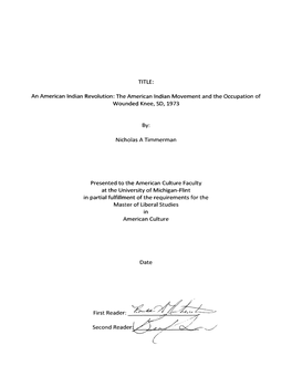 An American Indian Revolution: the American Indian Movement and the Occupation of W Ounded Knee, SD, 1973