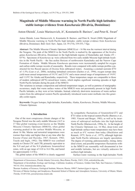 Magnitude of Middle Miocene Warming in North Pacific High Latitudes: Stable Isotope Evidence from Kaneharaia (Bivalvia, Dosiniinae)