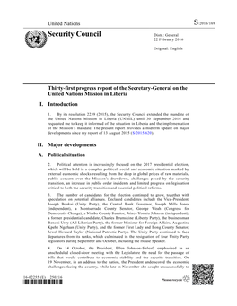 Thirty-First Progress Report of the Secretary-General on the United Nations Mission in Liberia