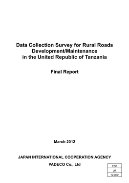 Data Collection Survey for Rural Roads Development/Maintenance in the United Republic of Tanzania