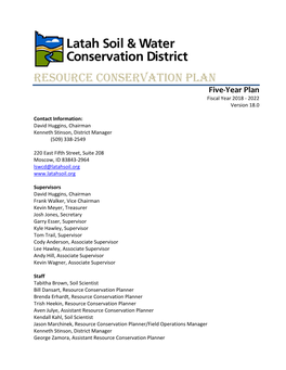 Resource Conservation Plan Five-Year Plan Fiscal Year 2018 - 2022 Version 18.0