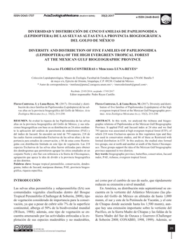 Lepidoptera) De Las Selvas Altas En La Provincia Biogeográfica Del Golfo De México
