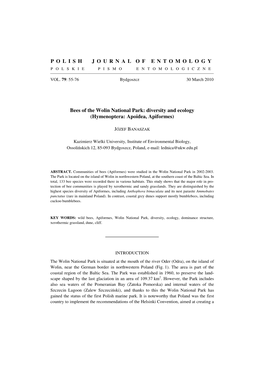 BANASZAK J. Bees of the Wolin National Park: Diversity and Ecology