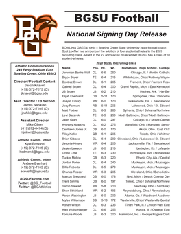 BGSU Football National Signing Day Release