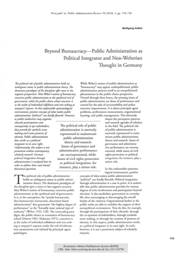 Beyond Bureaucracy. Public Administration As Political Integrator