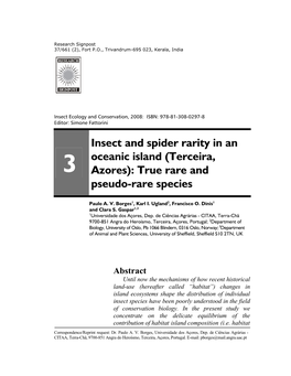 Terceira, Azores) Ii) Identify Types of Local Pseudo-Rare Species; Iii) Suggest a Protocol to Study Rarity Patterns on Islands