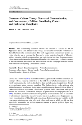 Consumer Culture Theory, Nonverbal Communication, and Contemporary Politics: Considering Context and Embracing Complexity