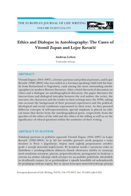 Ethics and Dialogue in Autobiography: the Cases of Vitomil Zupan and Lojze Kovacic