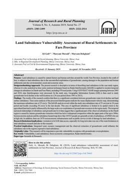 Land Subsidence Vulnerability Assessment of Rural Settlements in Fars Province