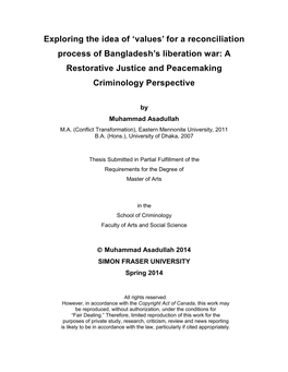 For a Reconciliation Process of Bangladesh's Liberation