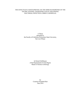 The Effects of 4-Nonylphenol on the Immune Response of the Pacific Oyster, Crassostrea Gigas, Following Bacterial Infection (Vibrio Campbellii)