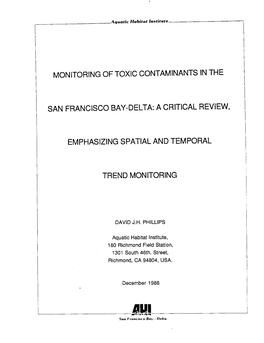 Mon Toring of Toxic Contaminants in the San Francisco Bay-Delta