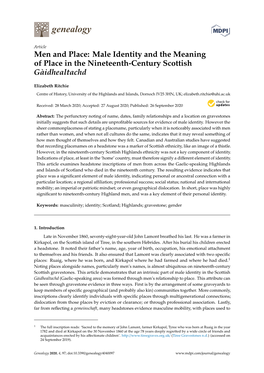 Male Identity and the Meaning of Place in the Nineteenth-Century Scottish Gàidhealtachd