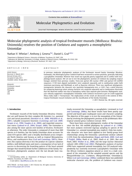 Molecular Phylogenetic Analysis of Tropical Freshwater Mussels