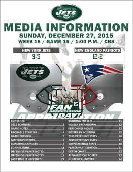 Media Information Sunday, December 27, 2015 Week 16 / Game 15 / 1:00 P.M