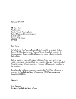 February 11Th, 2004 Mr. Steve Shaw Vice President Greater Toronto Airport Authority Lester B. Pearson International Airport