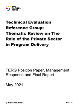 Thematic Review on the Role of the Private Sector in Program Delivery