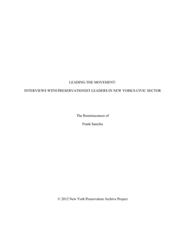 Leading the Movement: Interviews with Preservationist Leaders in New York's Civic Sector Oral History Project