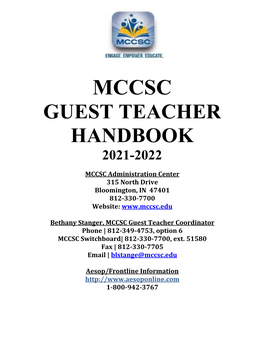 Mccsc Guest Teacher Handbook 2021-2022