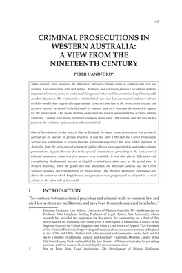 Criminal Prosecutions in Western Australia: a View from the Nineteenth Century