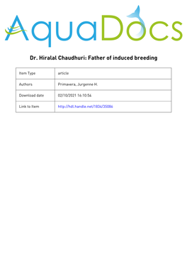 Dr. Hiralal Chaudhuri: Father of Induced Breeding