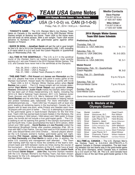 Team USA Game Notes Vs