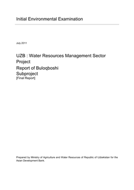 IEE: Uzbekistan: Buloqboshi Subproject, Water Resources