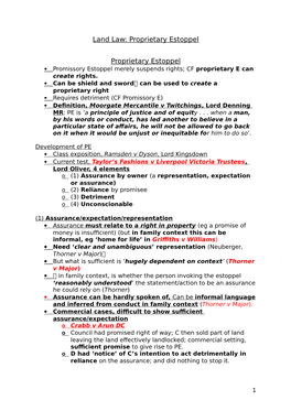 Land Law: Proprietary Estoppel Proprietary Estoppel