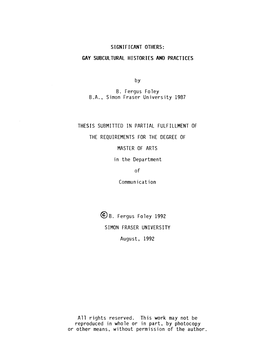 Gay Subcultural Histories and Practices / by B. Fergus Foley