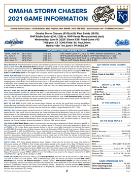 Omaha Storm Chasers 2021 Game Information