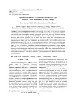 Epidemiological Survey of Bovine Trypanosomosis in Sayo District of Kellem Wollega Zone, Western Ethiopia