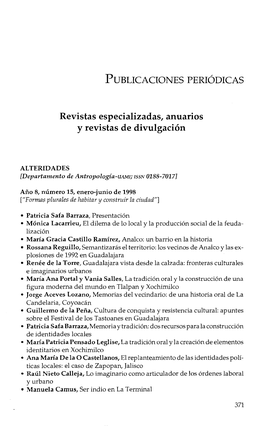 PUBLICACIONES PERIÓDICAS Revistas Especializadas, Anuarios Y