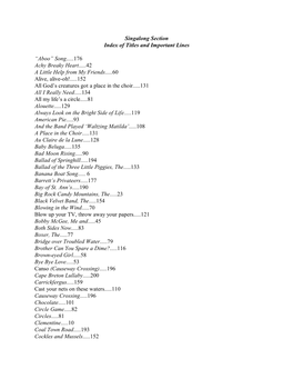 Singalong Section Index of Titles and Important Lines “Aboo” Song...176