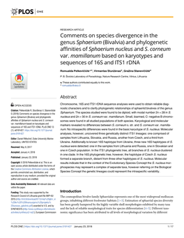 Comments on Species Divergence in the Genus Sphaerium (Bivalvia) and Phylogenetic Affinities of Sphaerium Nucleus and S