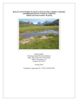 BOTANY INVENTORIES in SELECT FENS of the CARIBOU-TARGHEE and BRIDGER-TETON NATIONAL FORESTS, Sublette and Teton Counties, Wyoming