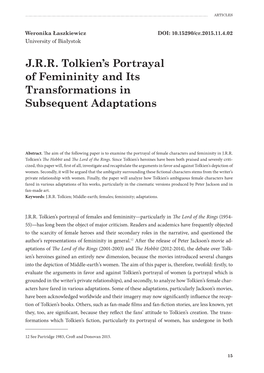 J.R.R. Tolkien's Portrayal of Femininity and Its Transformations In