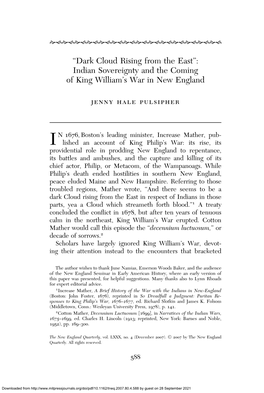 Indian Sovereignty and the Coming of King William's War in New England