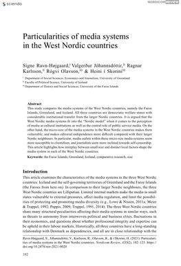 Particularities of Media Systems in the West Nordic Countries