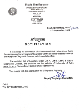 Scanned by Camscanner LIST of HOSPITAL EMPANELLED with UNIVERSITY of DELHI UNDER “DIRECT PAYMENT FACILITY” on CGHS RATES for the PERIOD UPTO 31-12-2020 List-A