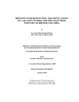 Brewing with Distinction: the Implications of a Quality Symbol for the Craft Beer Industry of British Columbia