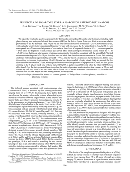 Irs Spectra of Solar-Type Stars: a Search for Asteroid Belt Analogs C