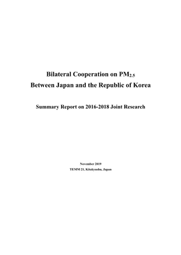 Bilateral Cooperation on PM2.5 Between Japan and the Republic of Korea